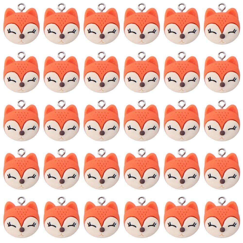 1242 30Pcs Resin Fox Shape Charms, Cartoon Animal Pendant, Flat Back Fox